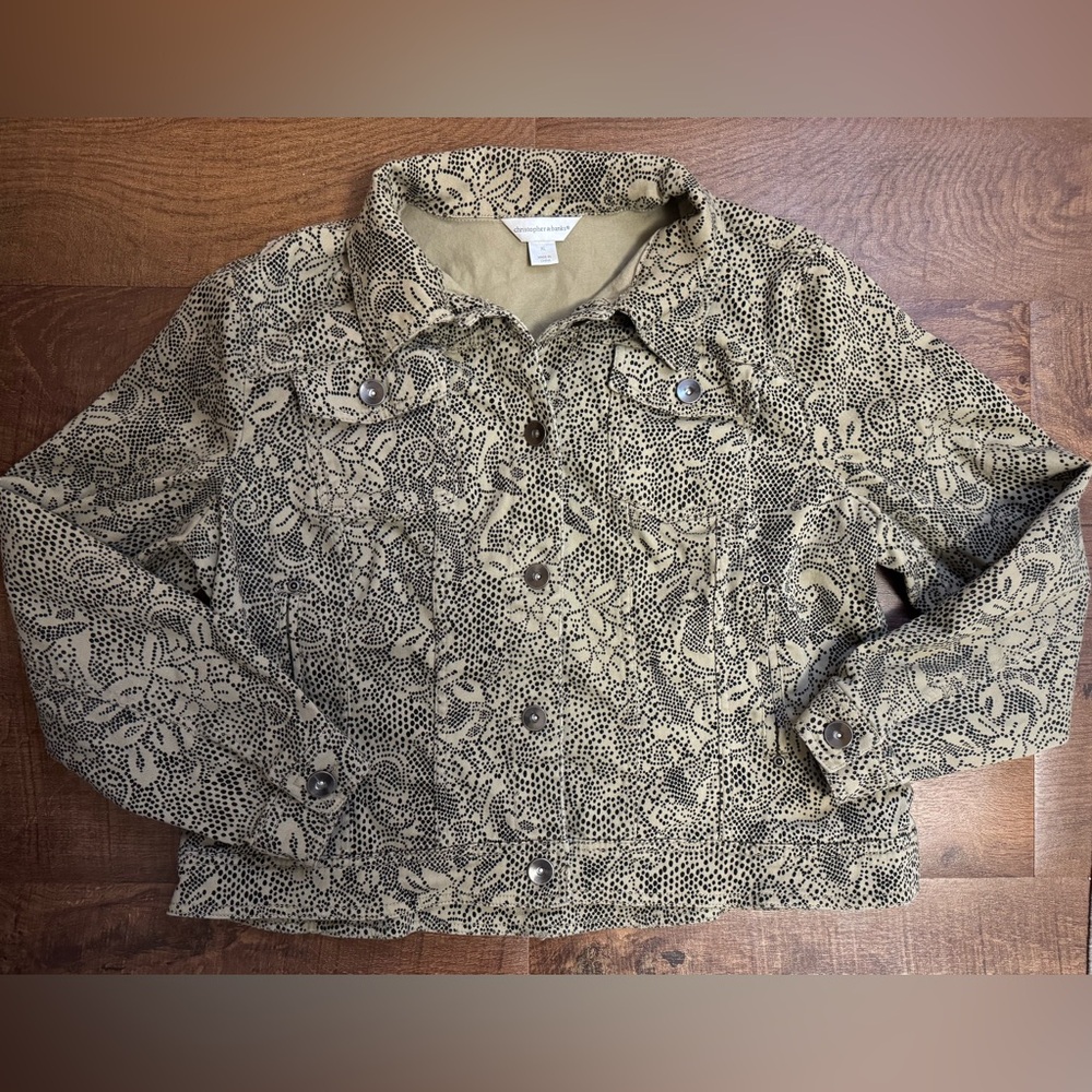Christopher & Banks Black and Tan Floral Patterned Jean Jacket